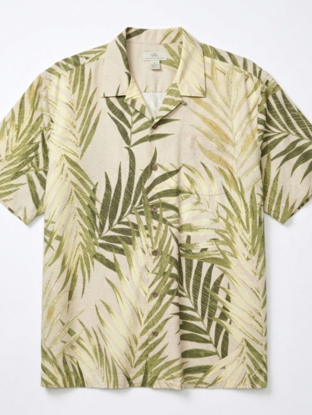 Tommy Bahama Washable Silk Hawaiian Shirt Mens XL Tan Yellow Green‎ Tropical